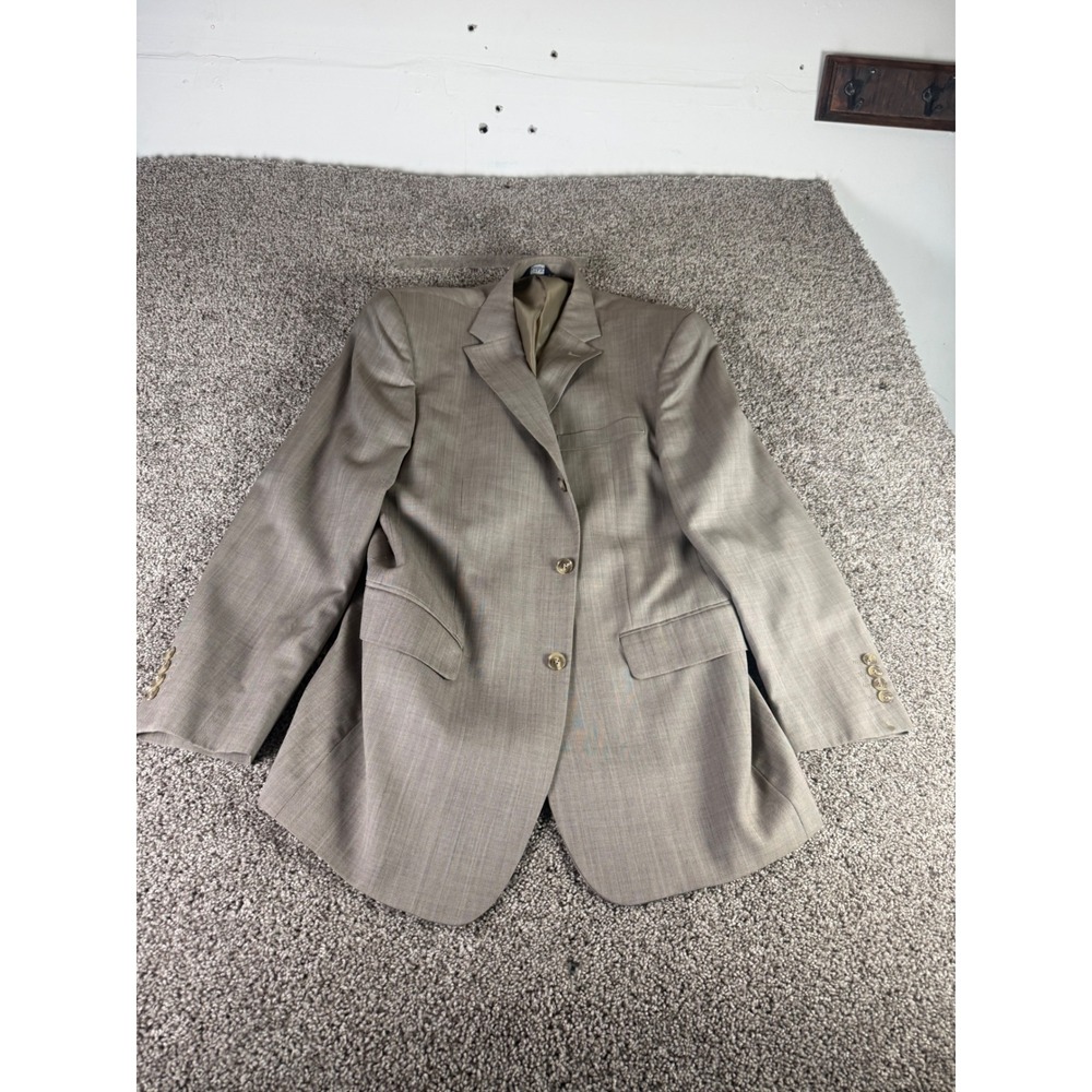 Botany 500 Mens 41R Blazer Super 120s Wool Cashmere Tan Herringbone Pinstripe